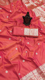 Peach Orange Banarasi Soft Silk Sarees