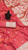 Peach Orange Banarasi Soft Silk Sarees