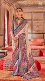 Navy Blue Beige Festive Crepe Banarasi Silk Saree