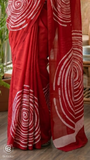 Red Concentric Circle Handblocked Pure Mul Cotton Saree