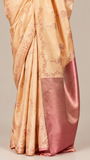 Beige & Pink Gold Zari Floral Soft Silk Saree