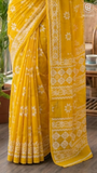 Yellow Floral Butta Handblocked Pure Mul Cotton Saree