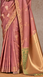 Mauve Brown & Green Gold Zari Floral Soft Silk Saree