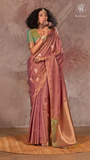 Mauve Brown & Green Gold Zari Floral Soft Silk Saree