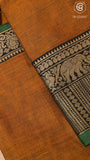 Mustard Gold Elephant & Peacock Border Handloom Narayanpet Cotton Saree