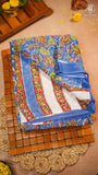 Blue Green & Red Kalamkari Floral Handblocked Pure Georgette Saree