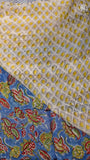 Blue Green & Red Kalamkari Floral Handblocked Pure Georgette Saree