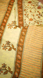 Pale Yellow Vine Floral Handblocked Pure Mul Cotton Saree