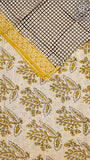 White and Yellow Checkered Handblocked Pure Cotton Sarees
