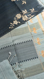 Indigo Blue & Soft Blue Floral Kantha Matka Tussar Silk Saree