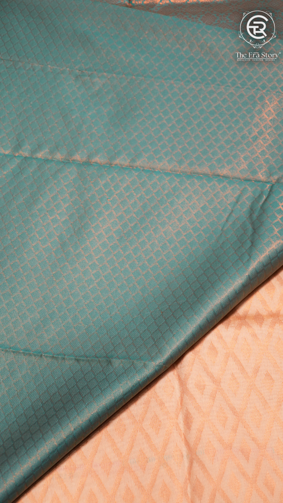 Beige and Blue Diamond Patterned Banarasi Silk Saree