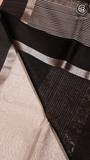 Grey and Black Line Patterned Handloom Pure Maheshwari Silk Saree