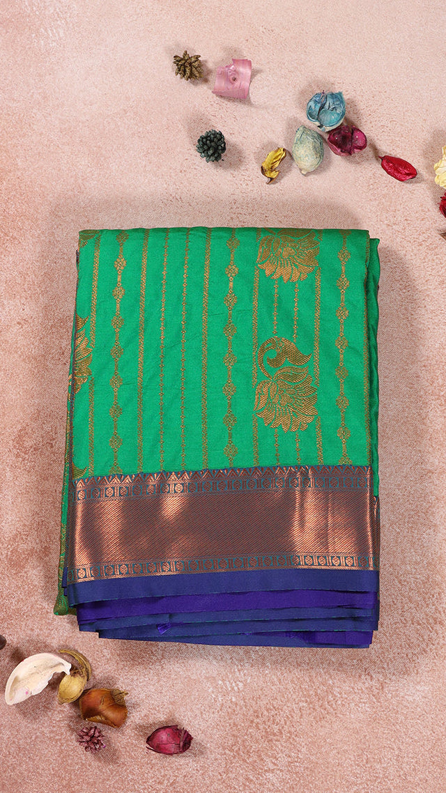 Green & Peacock Blue Bridal Kanchipuram Silk Saree