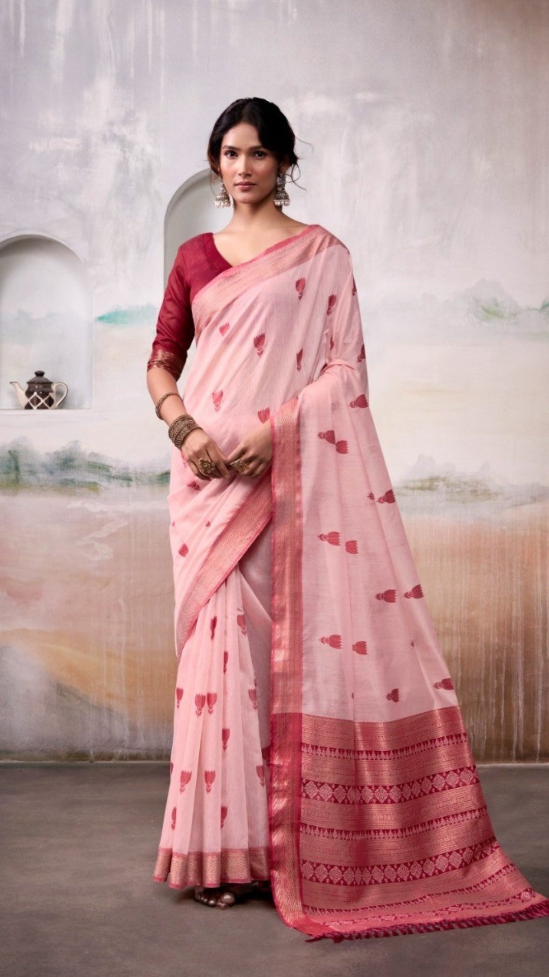 Red Lotus Handloom Cotton Silk Saree