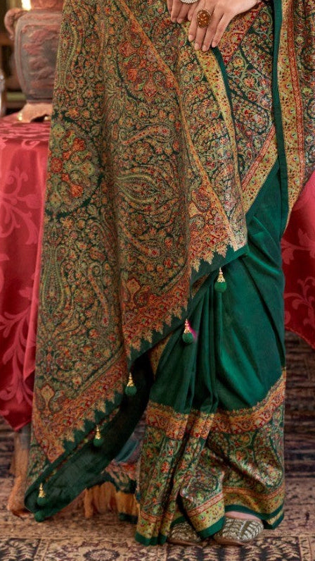 Green Contemporary Banarasi Crepe Silk Saree