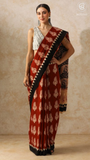 Red & Beige Mango Floral Handblocked Pure Mul Cotton Saree