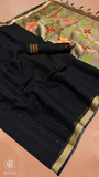 Black & Gold Multicolor Floral Tussar Silk Saree