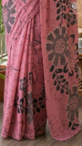Pink Sunflower Floral Handblocked Pure Mul Cotton Saree