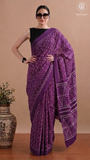 Purple Geometric Handblocked Pure Mul Cotton Saree