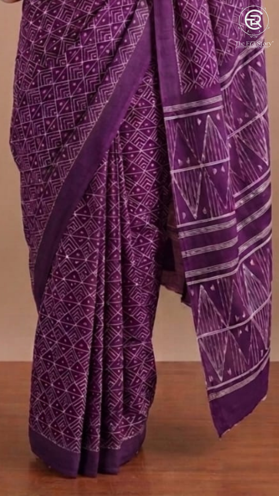 Purple Geometric Handblocked Pure Mul Cotton Saree