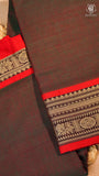 Brown & Red Peacock Floral Border Handloom Narayanpet Cotton Saree