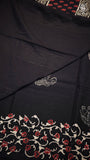 Black Floral Handblocked Pure Mul Cotton Saree