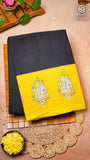 Black and Yellow Floral Handblocked Pure Cotton Saree