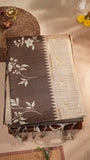 Brown & Beige Floral Kantha Matka Tussar Silk Saree