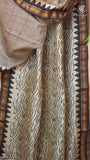 White & Black Line Patterned Handblocked Pure Maheshwari Cotton Saree