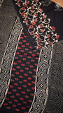 Black Floral Handblocked Pure Mul Cotton Saree