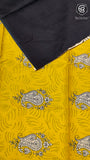 Black and Yellow Floral Handblocked Pure Cotton Saree