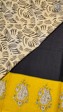 Black and Yellow Floral Handblocked Pure Cotton Saree