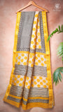 Beige & Yellow Polka Contemporary Handblocked Pure Maheshwari Cotton Saree