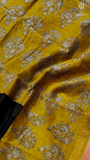 Black & Yellow Floral Handblocked Pure Maheshwari Cotton Sarees