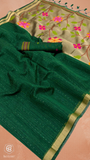 Green & Gold Multicolor Floral Tussar Silk Saree