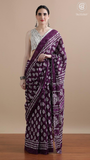 Violet Floral Handblocked Pure Mul Cotton Saree