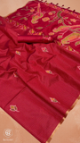 Red & Gold Kantha Ikkat Parrot Tussar Silk Saree