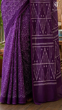 Purple Geometric Handblocked Pure Mul Cotton Saree