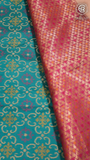 Turquoise Blue and Pink Zari Weaved Banarasi Silk Saree