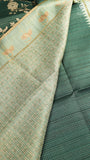 Forest Green & Soft Green Floral Kantha Matka Tussar Silk Saree