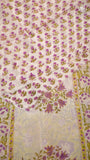 Yellow & Purple Floral Handblocked Pure Georgette Saree