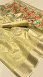 Yellow Jamdani Kora Tissue Silk Saree