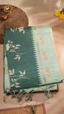 Forest Green & Soft Green Floral Kantha Matka Tussar Silk Saree