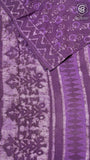 Purple Floral Handblocked Pure Cotton Saree