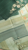 Forest Green & Soft Green Floral Kantha Matka Tussar Silk Saree