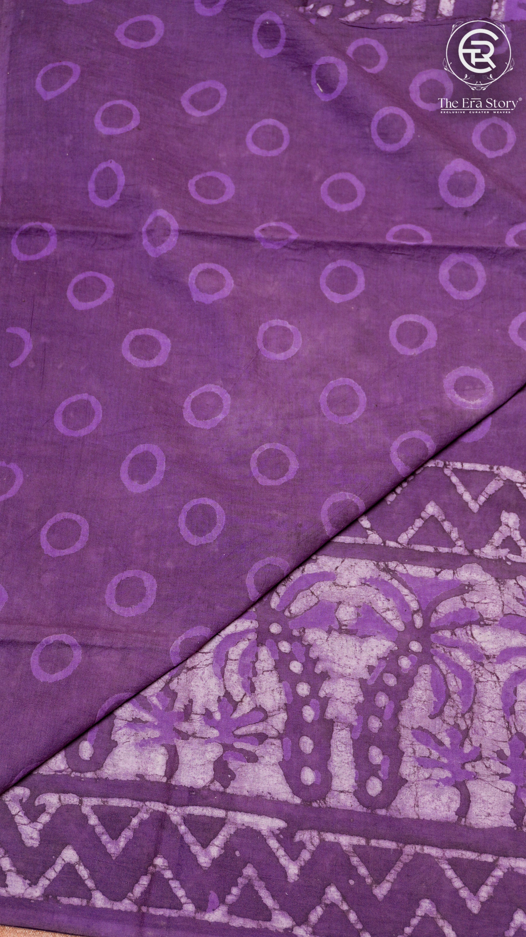 Purple Floral Handblocked Pure Cotton Saree
