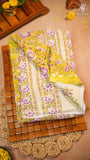 Yellow & Purple Floral Handblocked Pure Georgette Saree