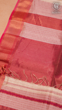 Off-White and Pink Zari Checkered Handloom Pure Maheshwari Silk Saree