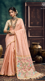 Peach & Gold Ikkat Floral Cotton Saree