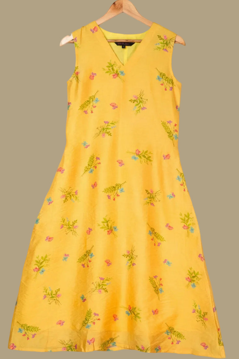 Yellow Floral Mogra Chanderi Ready-to-Wear Kurti